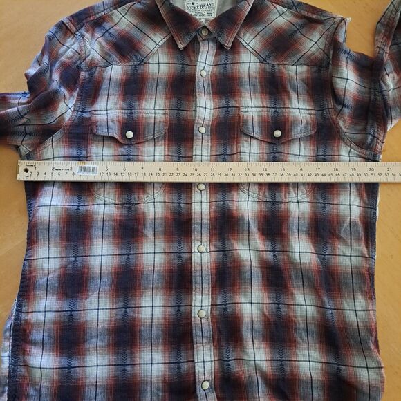 Lucky Brand Button Up Shirt Mens Size M Red Blue White Plaid Flannel Pearl Snap - Picture 9 of 16